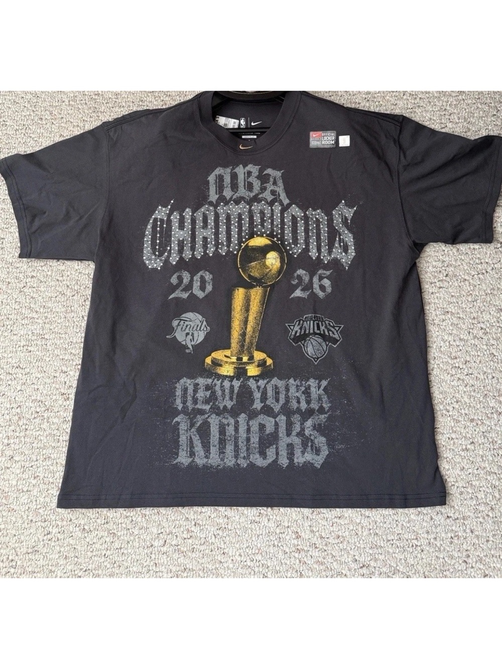 NBA knicks locker room sequin Champions Tee shirt Trophy New York rhinestone